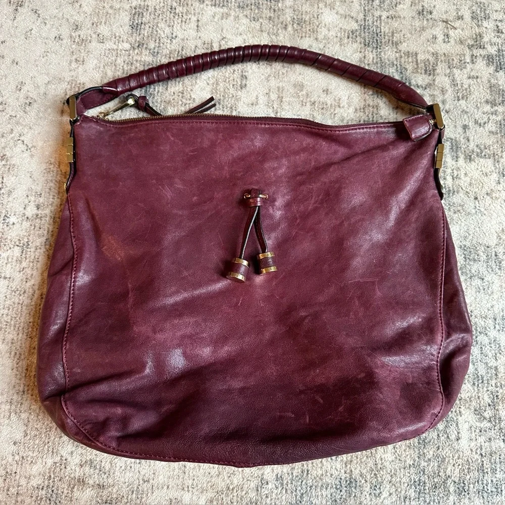 Joelle Hawkens Burgundy Leather Slouchy Hobo Shoulder Bag Soft Leather Boho Chic